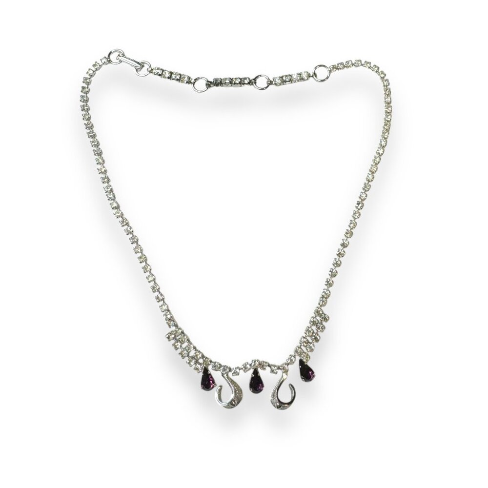 Jay Flex Sterling Silver CZ Amethyst Drop Necklace Adjustable 12"–15" Vintage